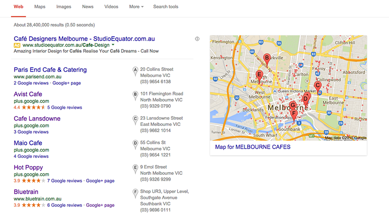 Melbourne Cafes on Google