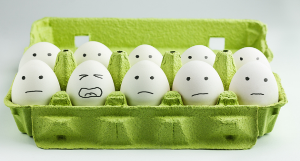 Eggs with stressed faces