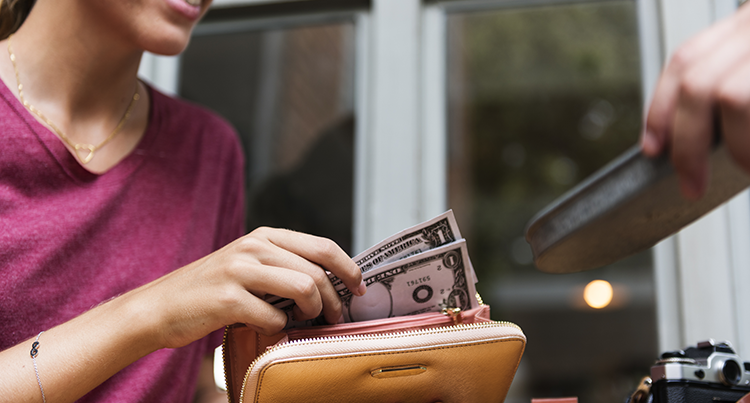 woman paying for food