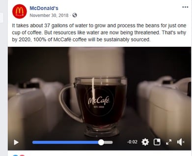 McDonalds Facebook post about sustainable coffee 