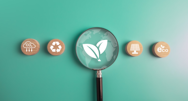 Magnifying glass showing net zero