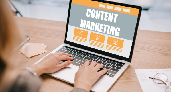 content marketer working on a computer