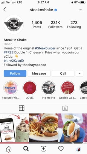 Restaurant Instagram profile with free food promotion on signup